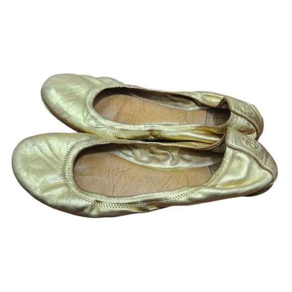 Tory Burch Gold Leather Ballet Flats Medallion Women’s Size 9 - Picture 5 of 12